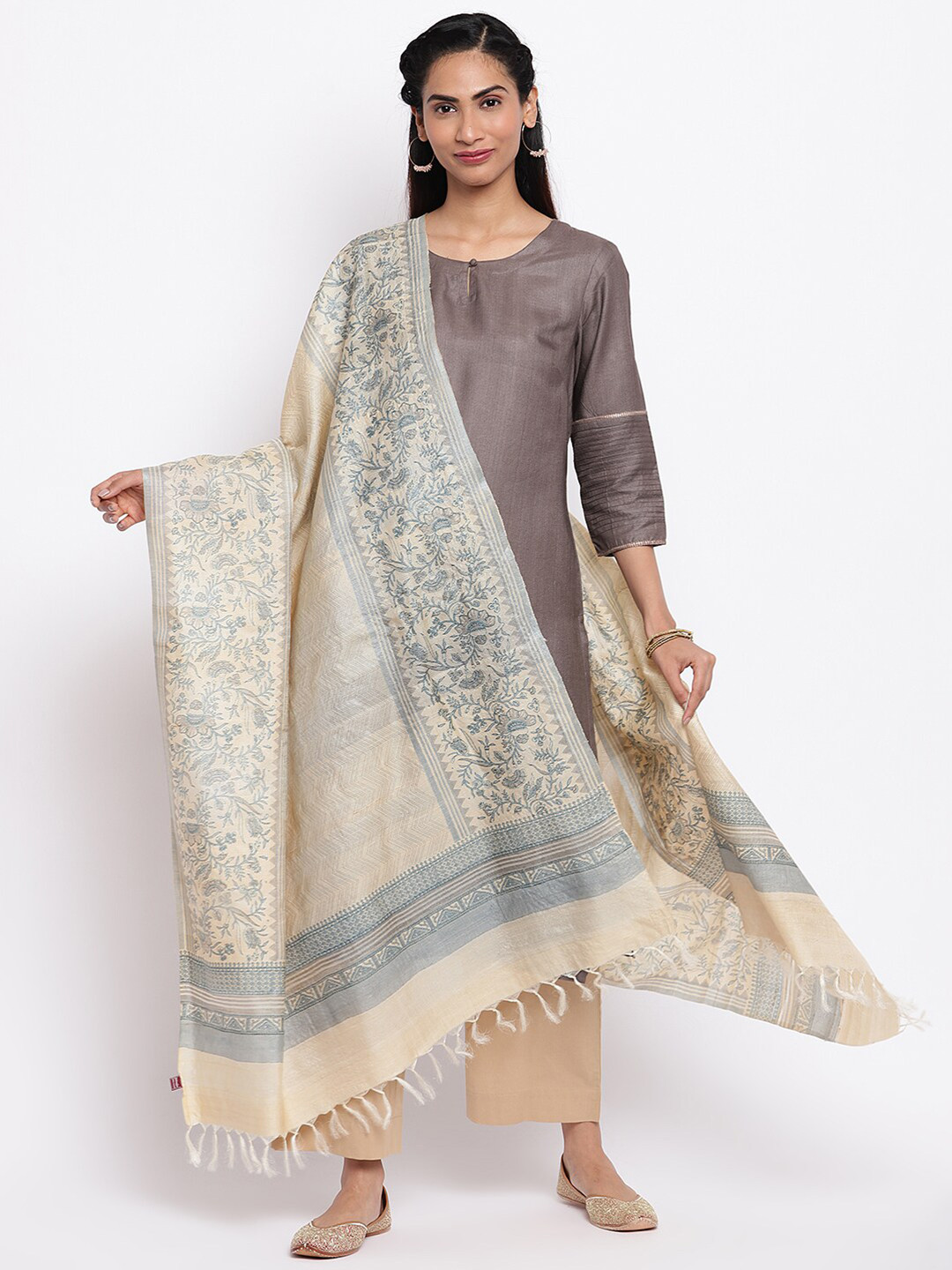 

Fabindia Women Off White & Blue Printed Dupatta
