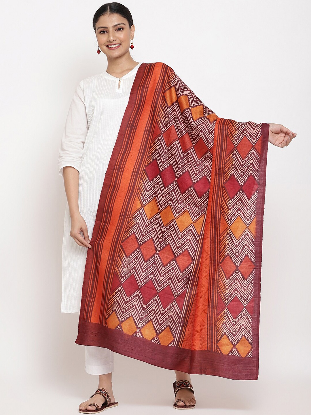 

Fabindia Women Red & Orange Printed Pure Silk Dupatta