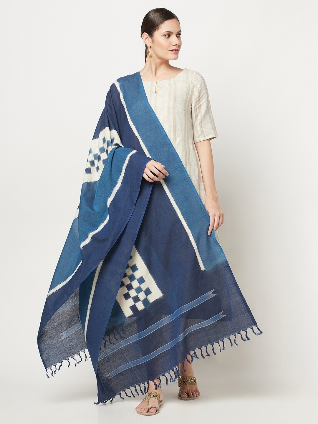 

Fabindia Women Navy Blue & White Printed Pure Cotton Dupatta