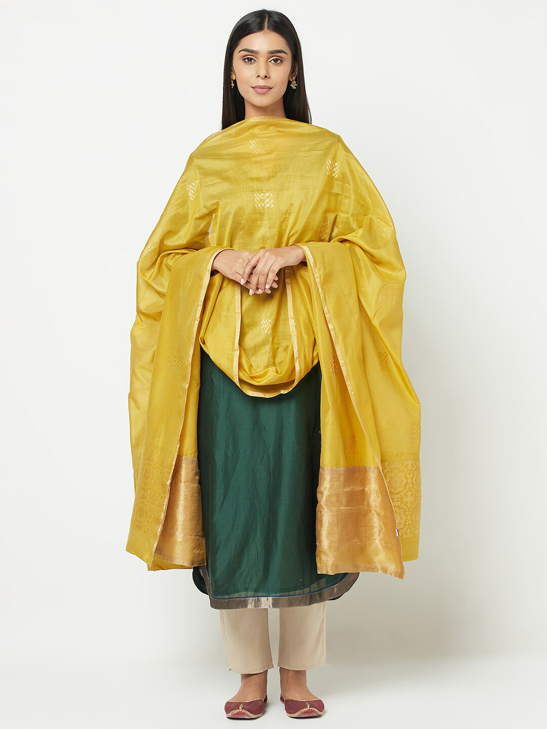 

Fabindia Mustard Ethnic Motifs Woven Design Cotton Silk Dupatta