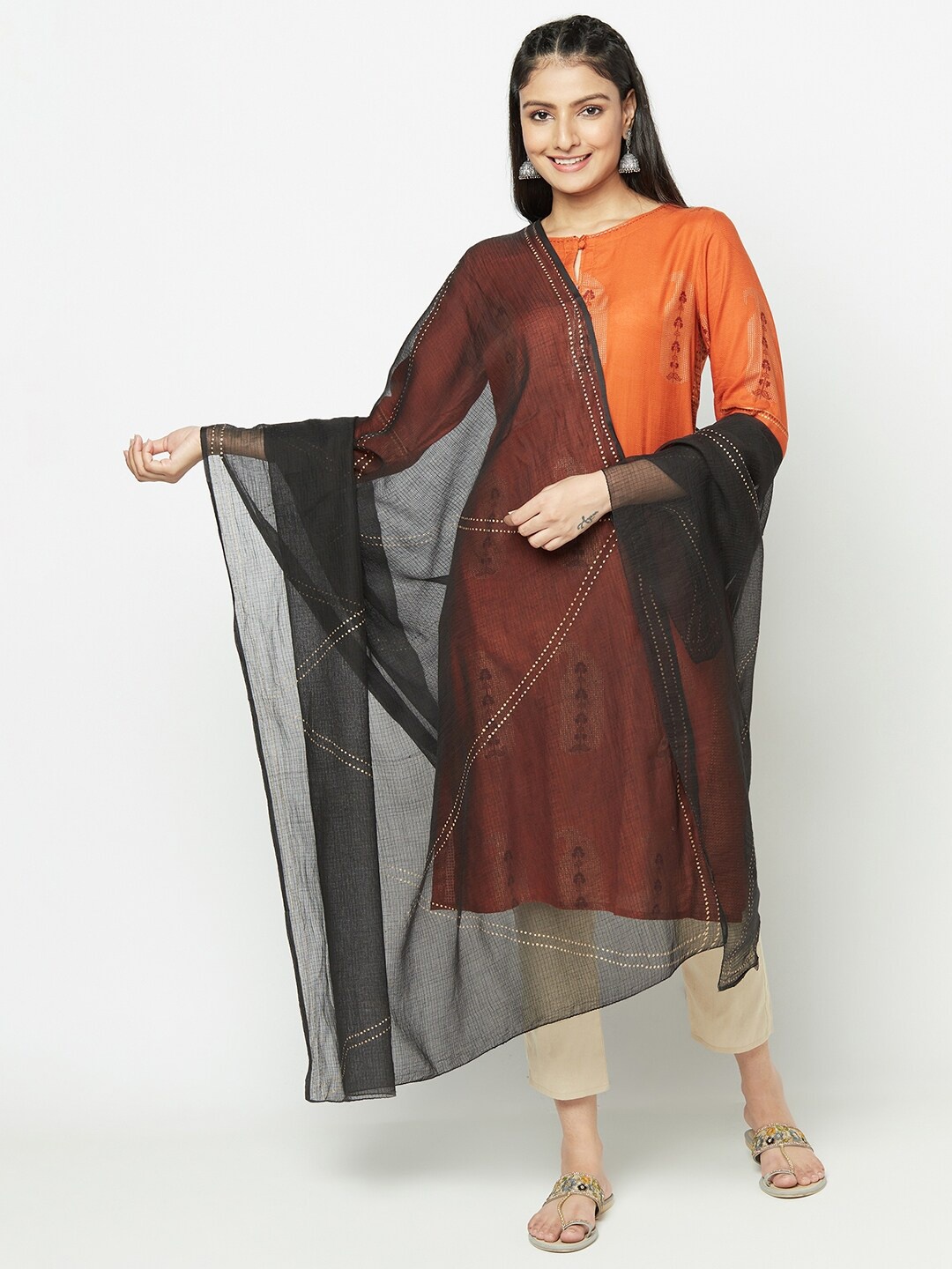 

Fabindia Women Black Embroidered Cotton Silk Dupatta
