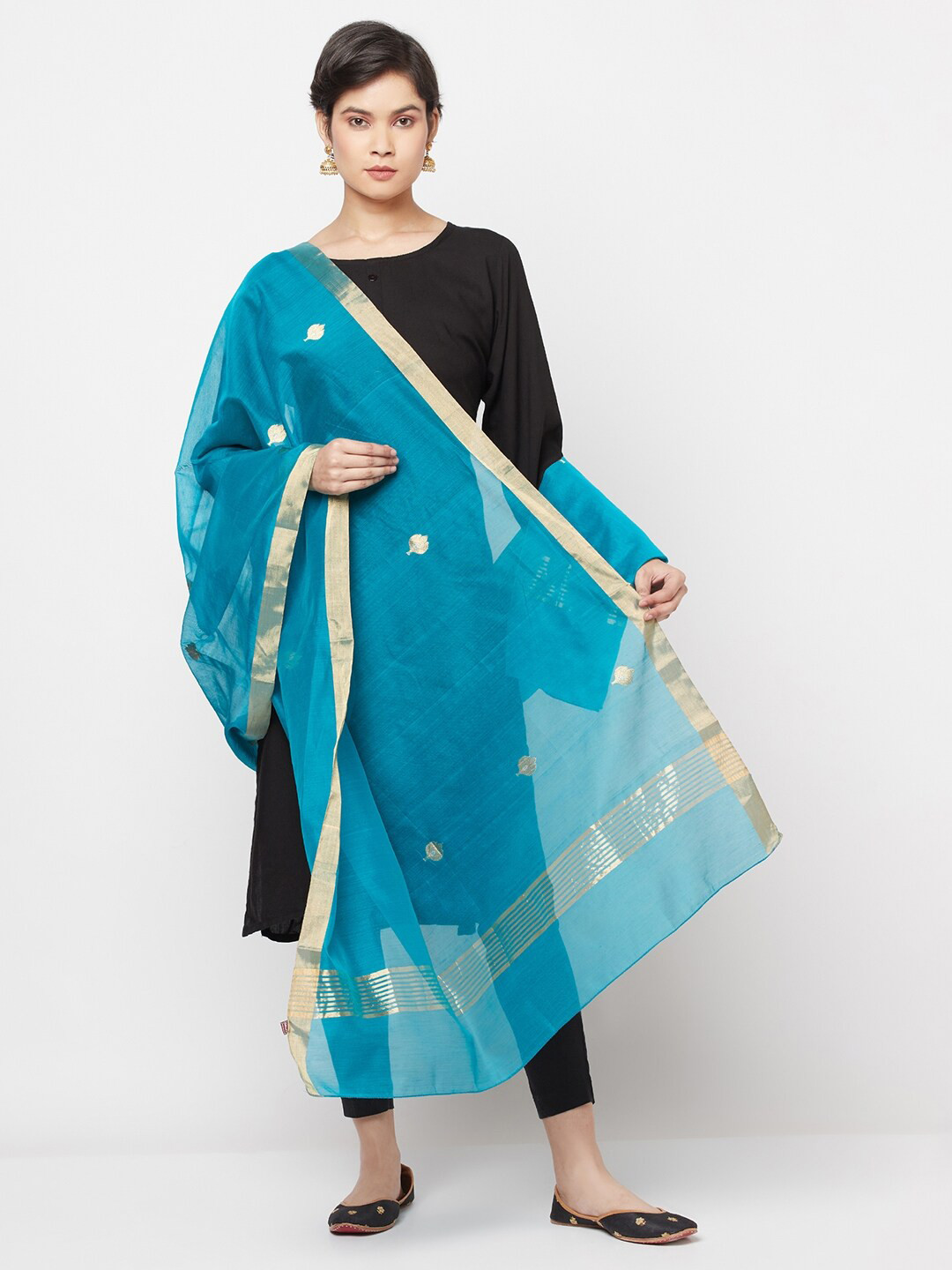 

Fabindia Women Blue & Gold Embroidered Dupatta