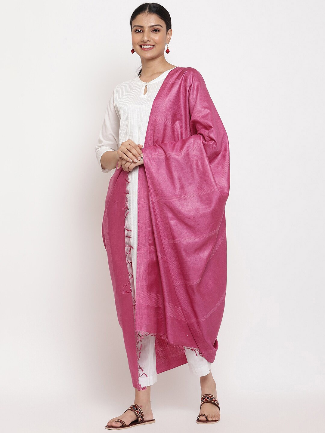 

Fabindia Women Pink Cotton Silk Dupatta