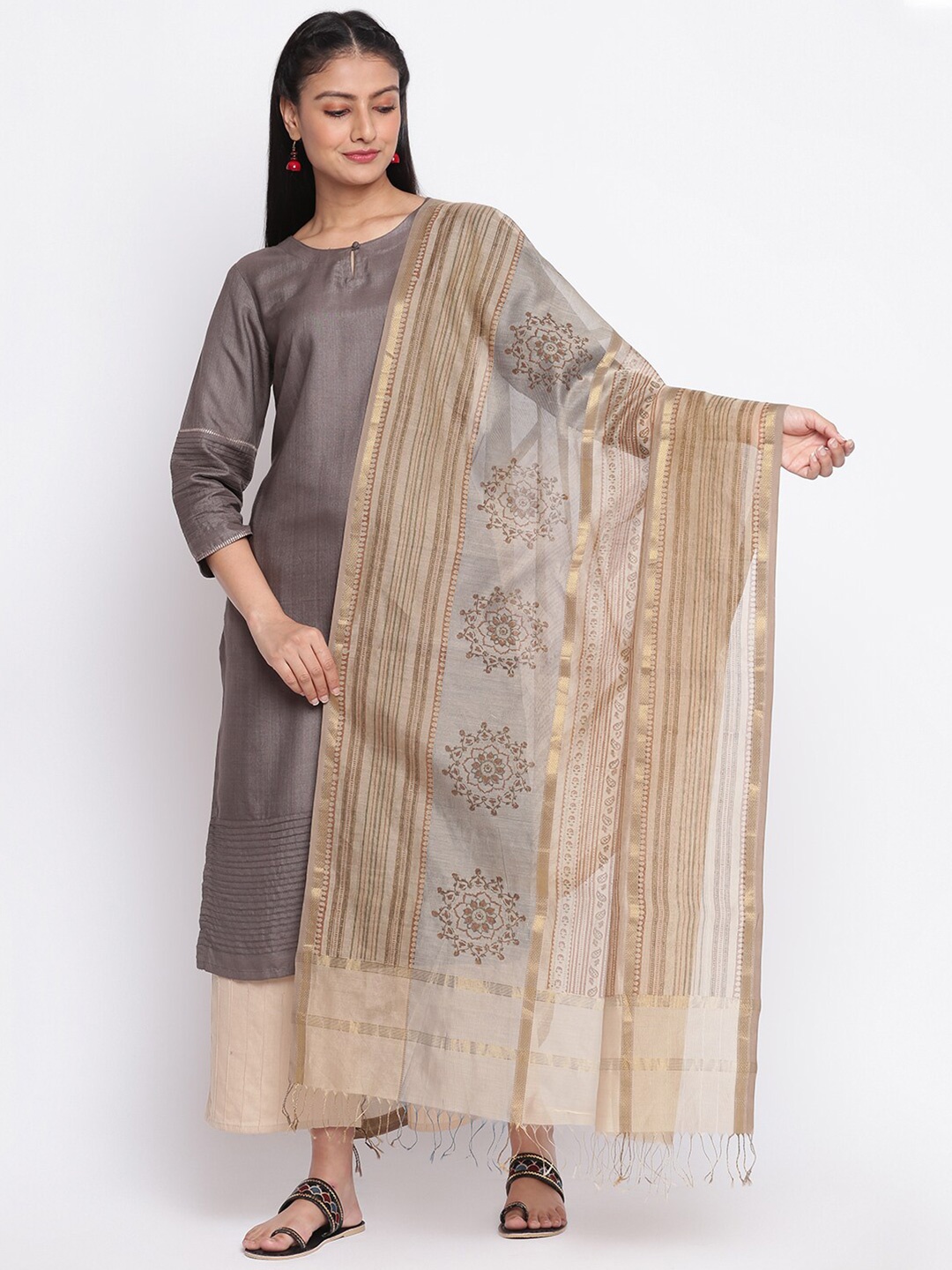 

Fabindia Women Beige And Gold-Toned Ethnic Motifs Printed Dupatta