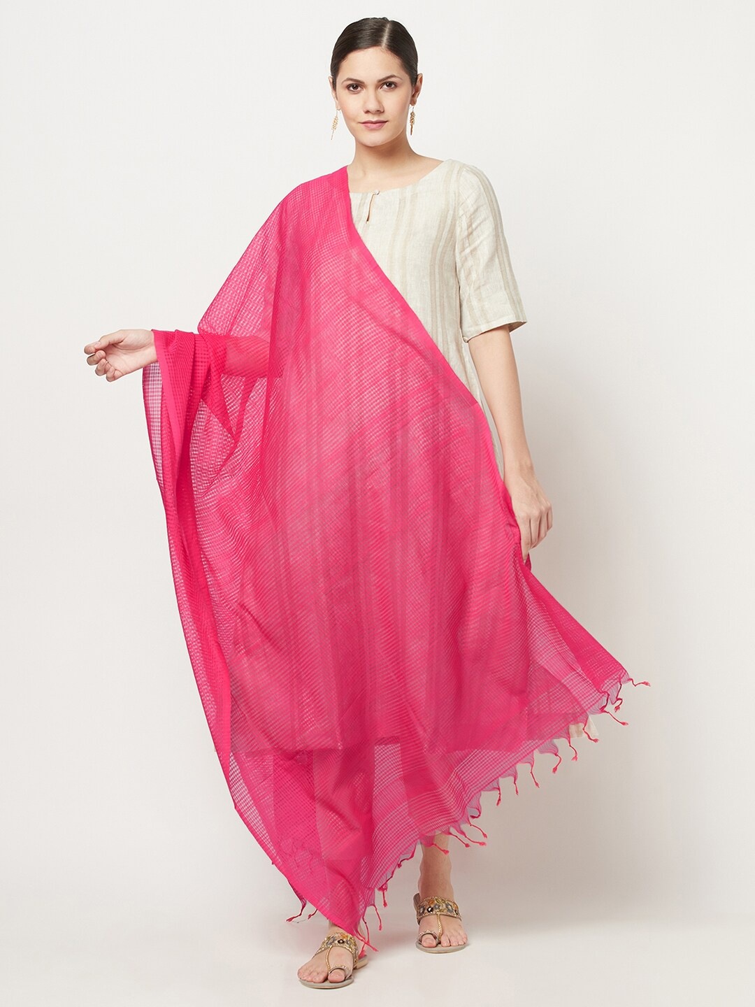 

Fabindia Pink Checked Pure Cotton Dupatta