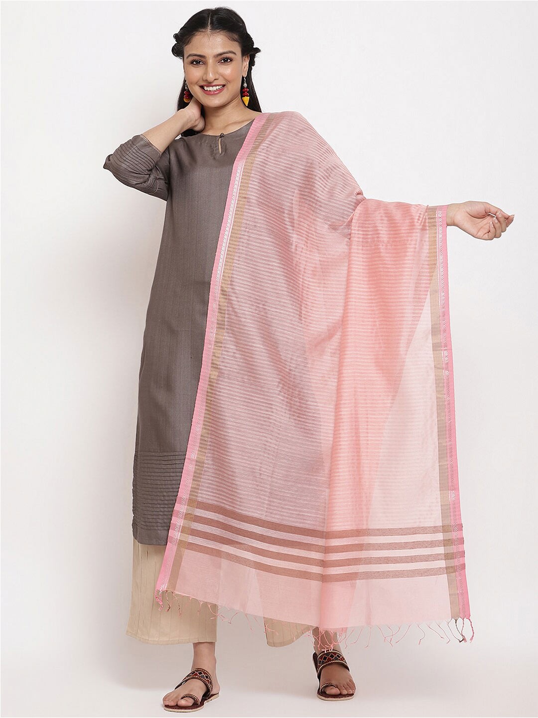

Fabindia Women Red & Pink Woven Design Pure Silk Dupatta