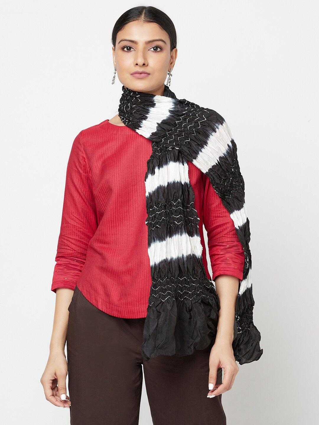 

Fabindia Women Black & White Printed Silk Stole