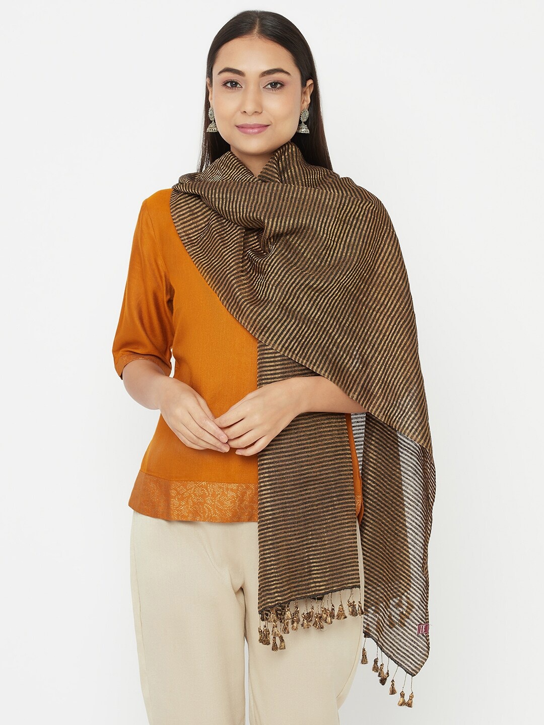 

Fabindia Women Black Striped Silk Stole