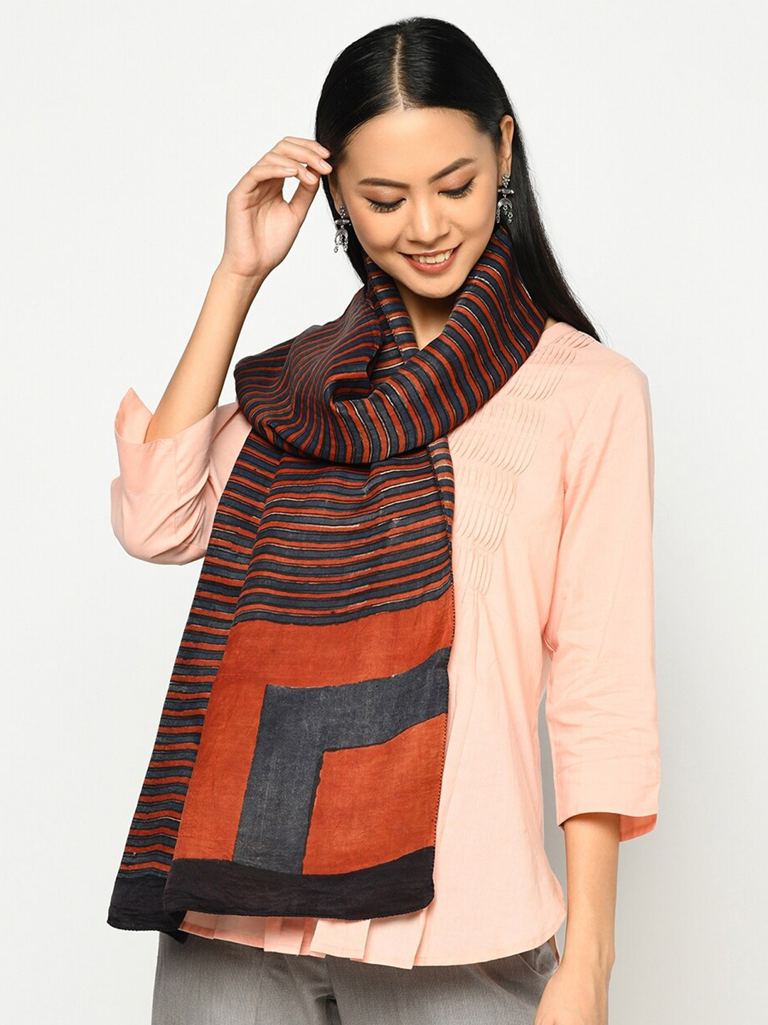 

Fabindia Women Red & Blue Striped Stole