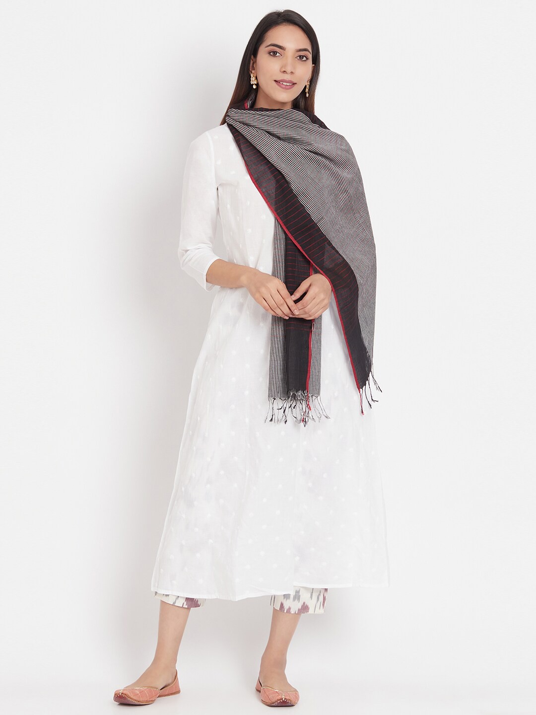

Fabindia Women Black & Grey Striped Cotton Stole
