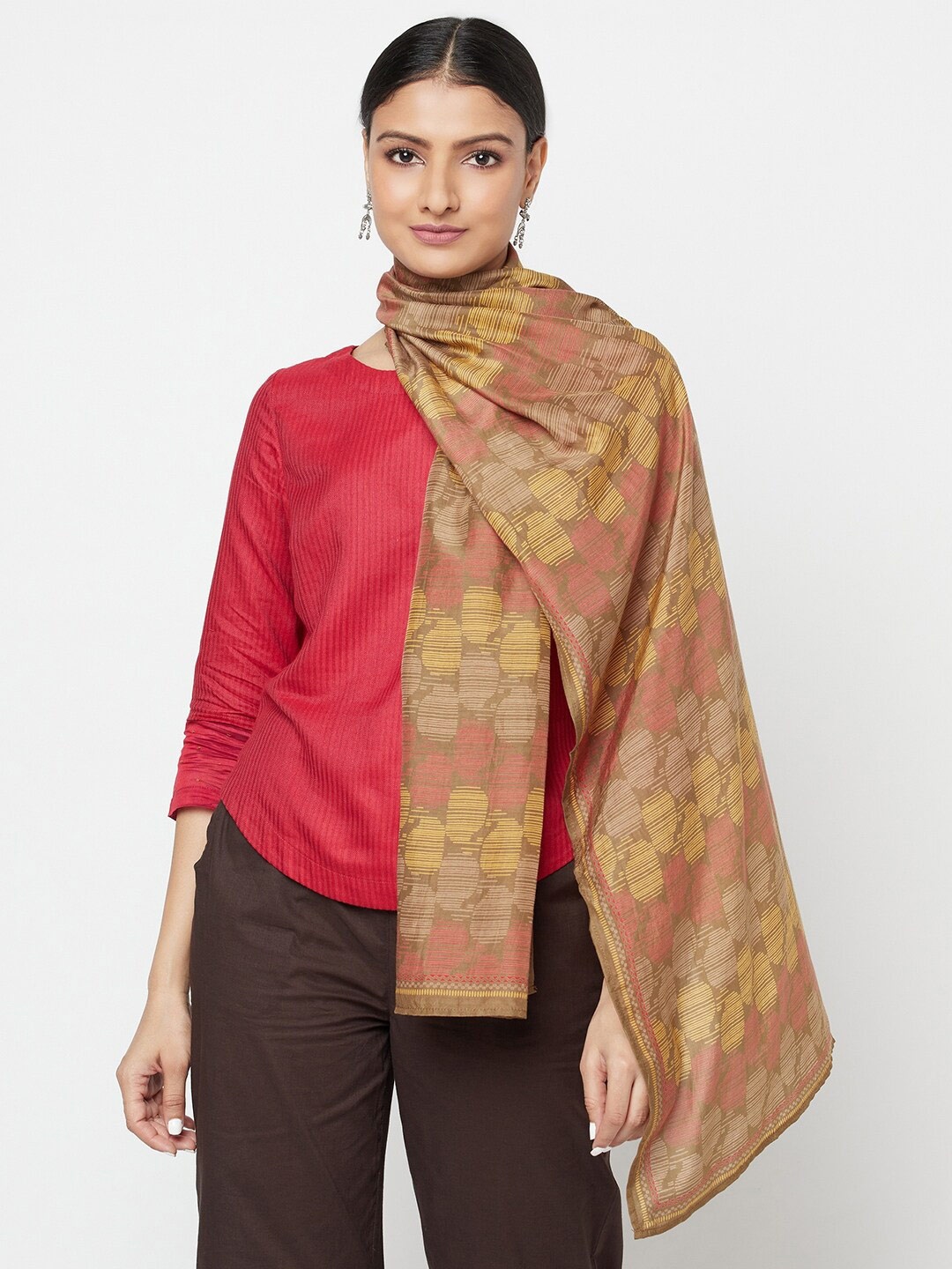

Fabindia Women Brown & Red Printed Stole