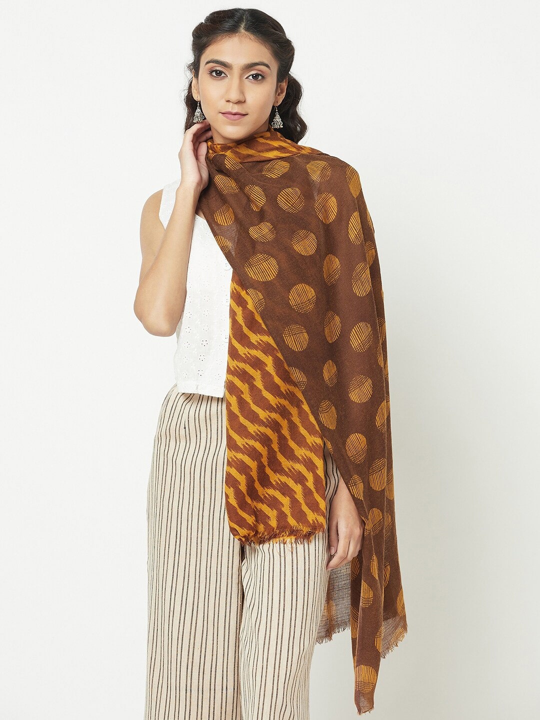 

Fabindia Women Mustard & Brown Printed Stole