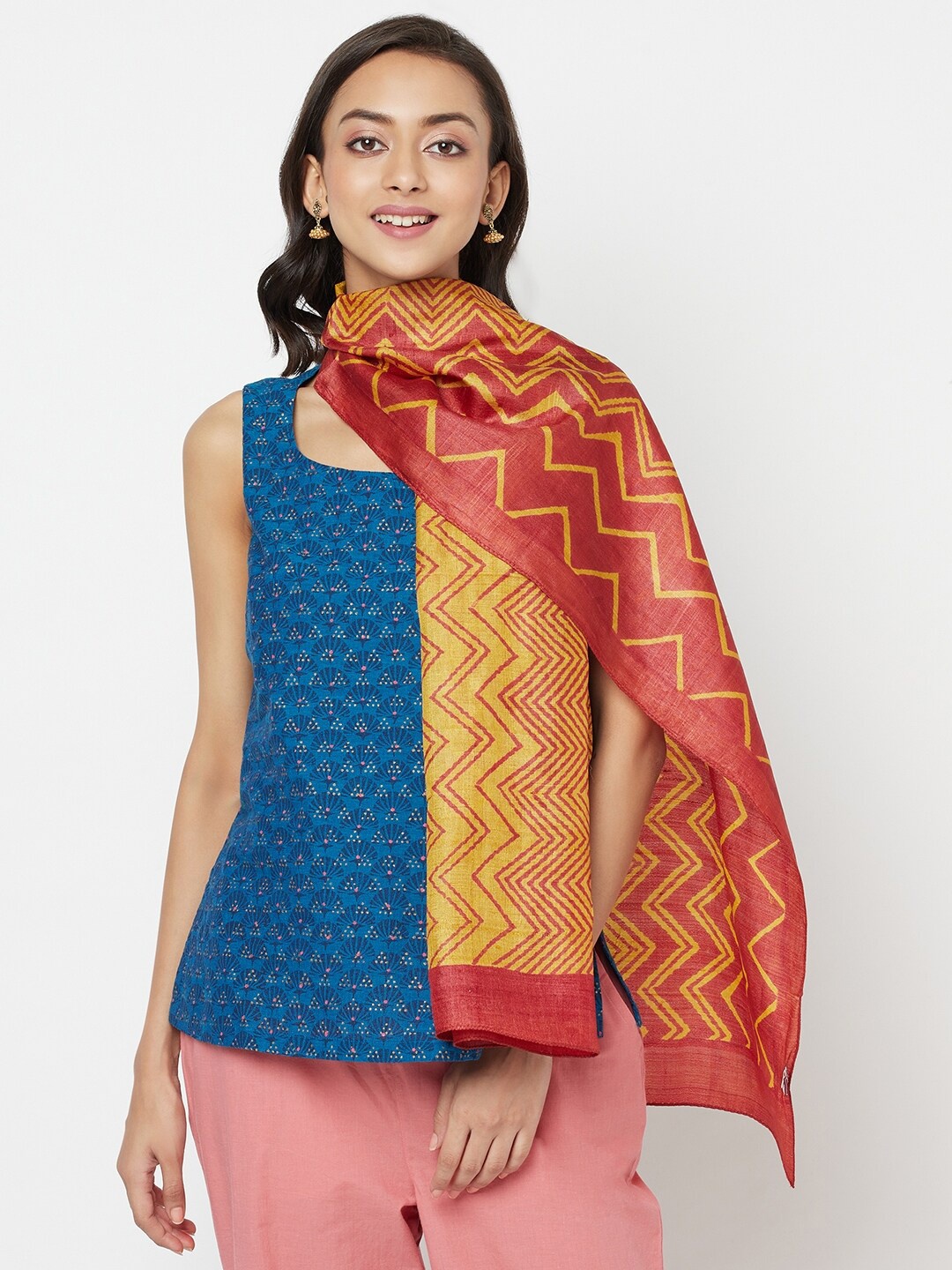 

Fabindia Women Mustard & Red Printed Stole