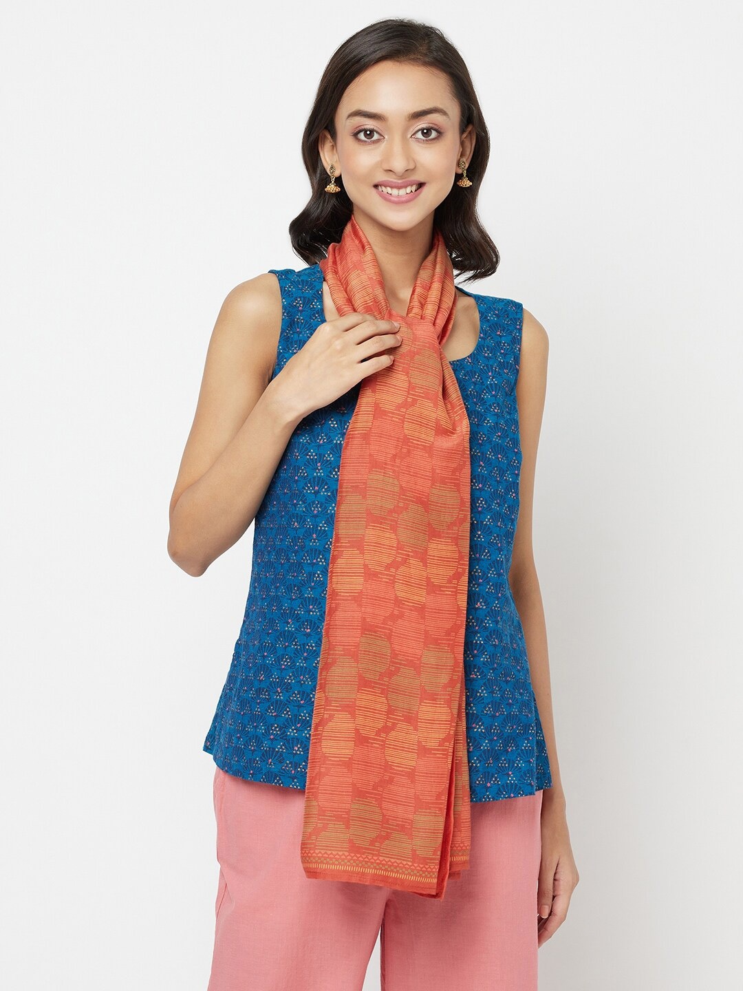 

Fabindia Women Orange Printed Stole