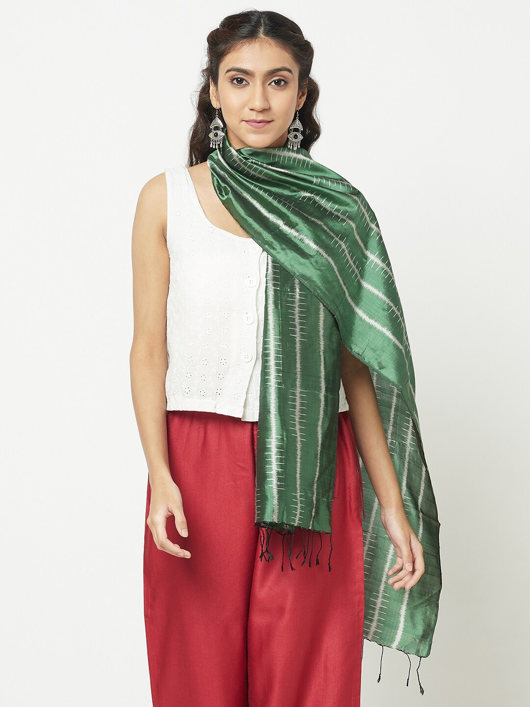 

Fabindia Women Teal & White Striped Stole