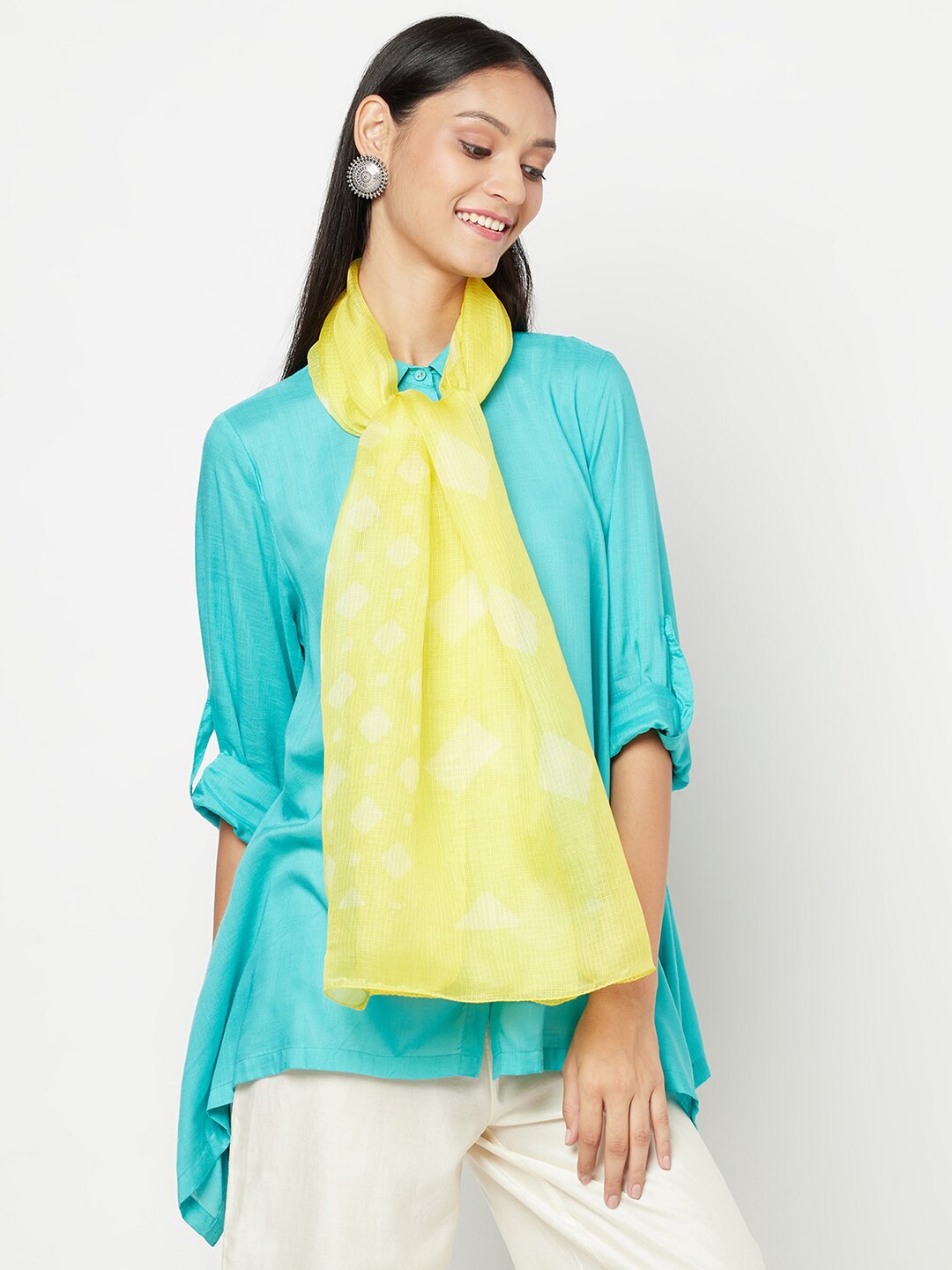

Fabindia Women Yellow & White Geometric Printed Stole