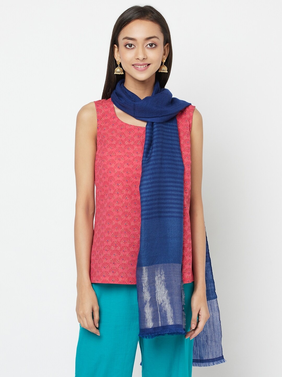 

Fabindia Women Blue & Silver Striped Stole