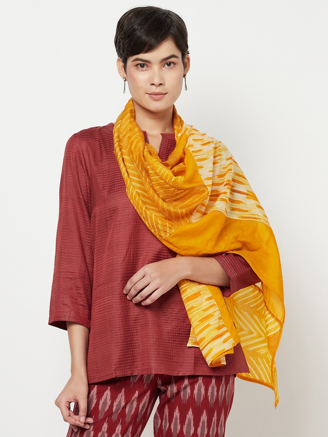 

Fabindia Women Yellow & White Printed Stole