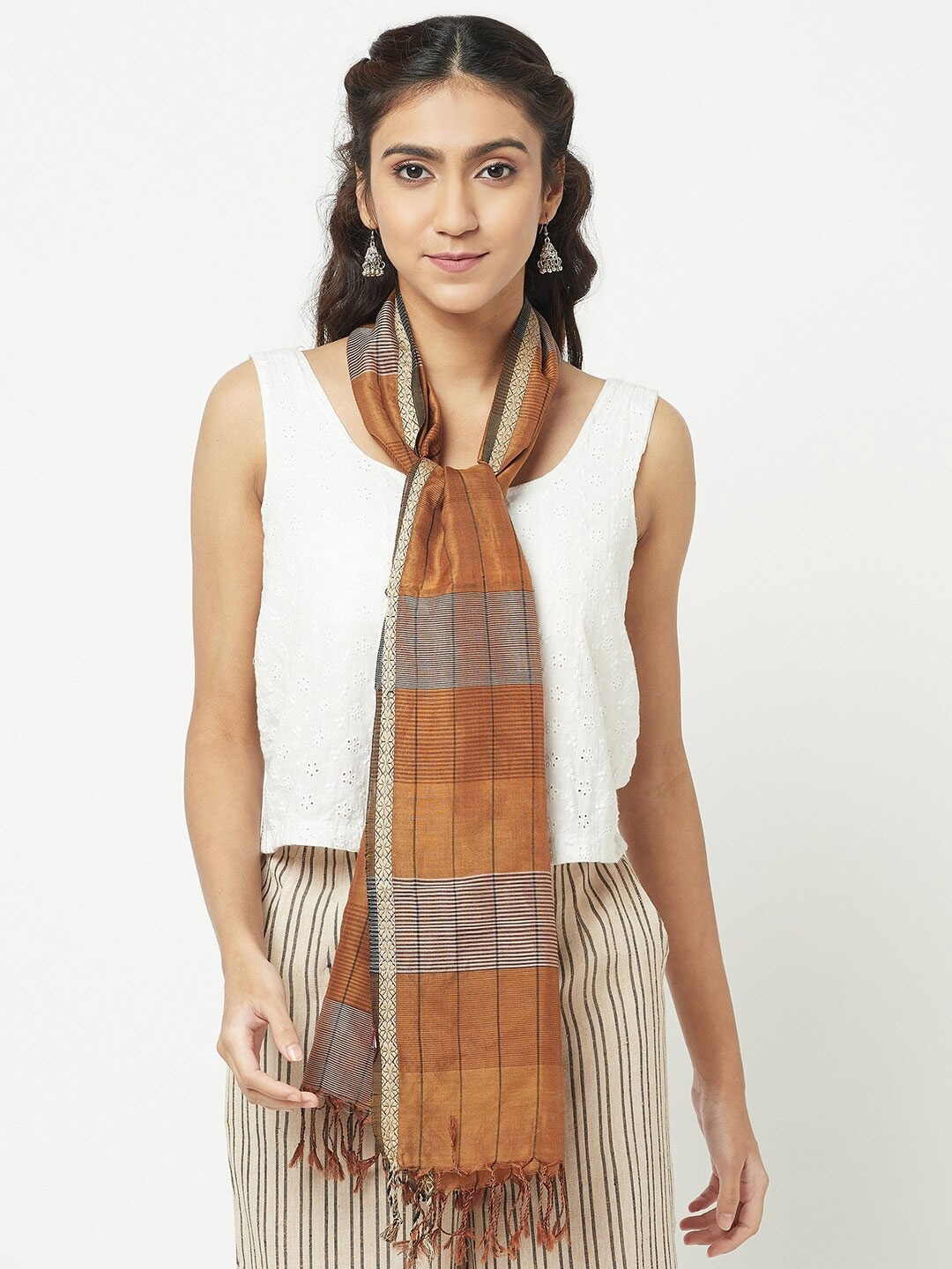 

Fabindia Women Beige Striped Cotton Stole