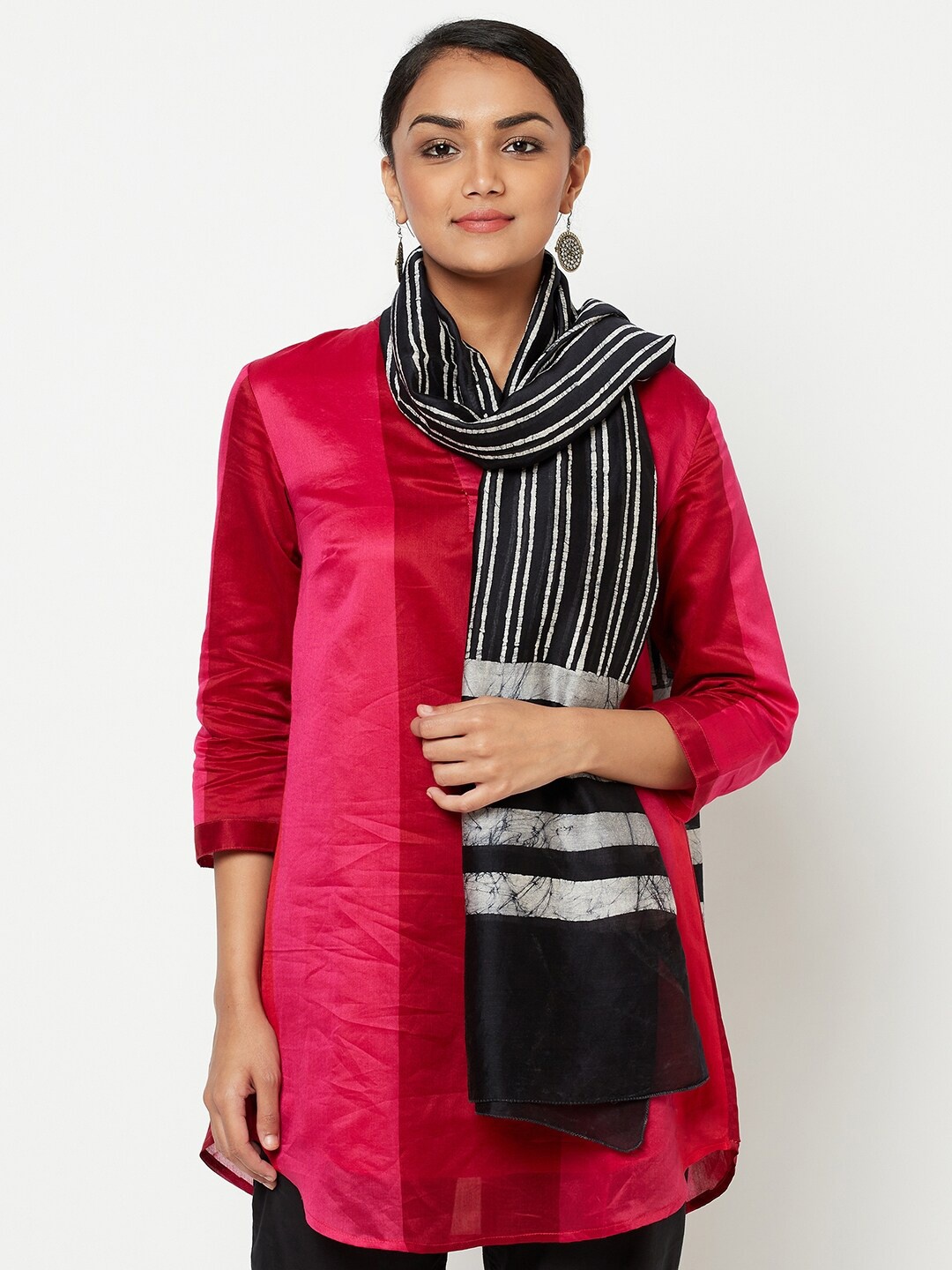 

Fabindia Women Black Striped Cotton Silk Stole