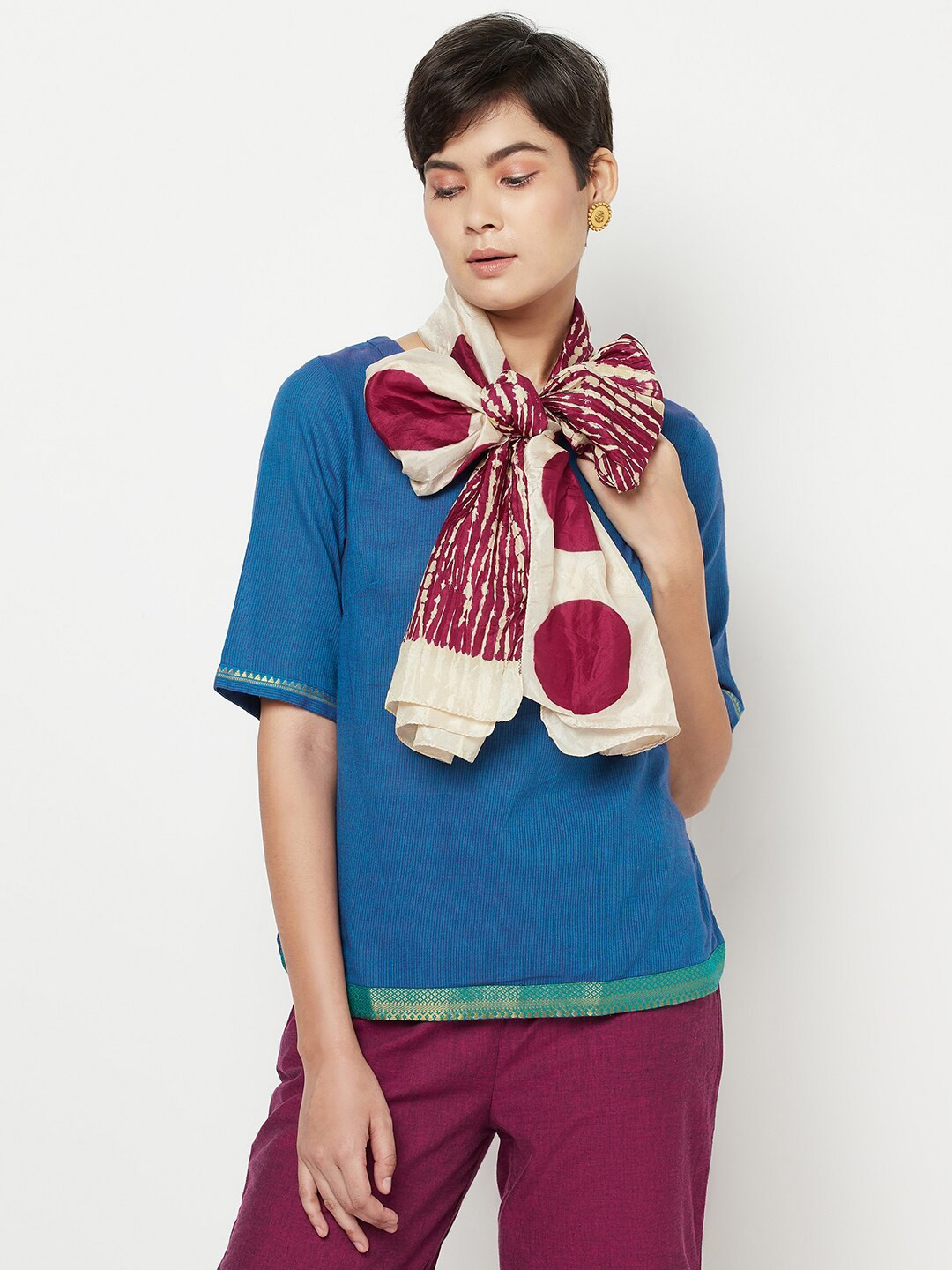 

Fabindia Women Off White & Maroon Printed Stole