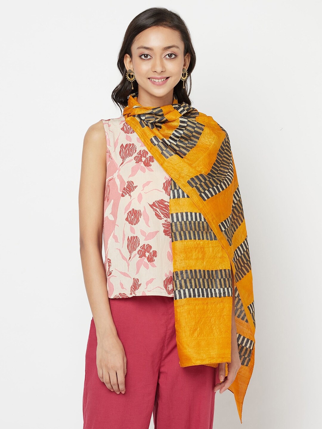 

Fabindia Women Mustard & Grey Printed Stole