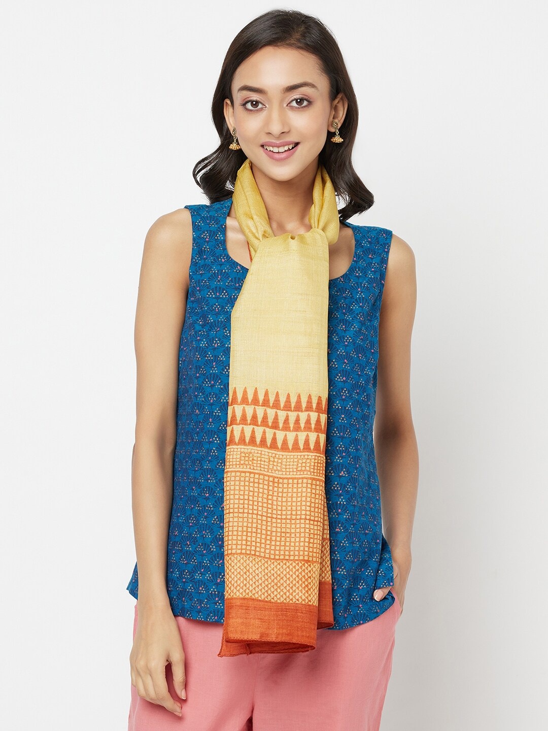 

Fabindia Women Mustard & Brown Geometric Printed Stole