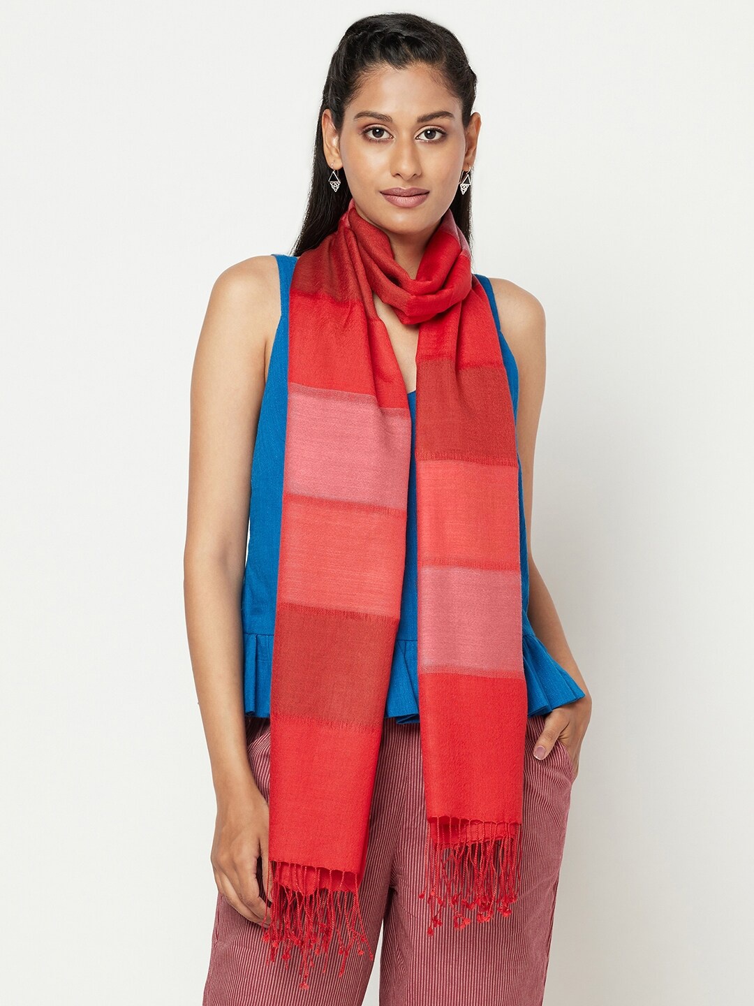 

Fabindia Women Red & Pink Printed Colourblocked Stole