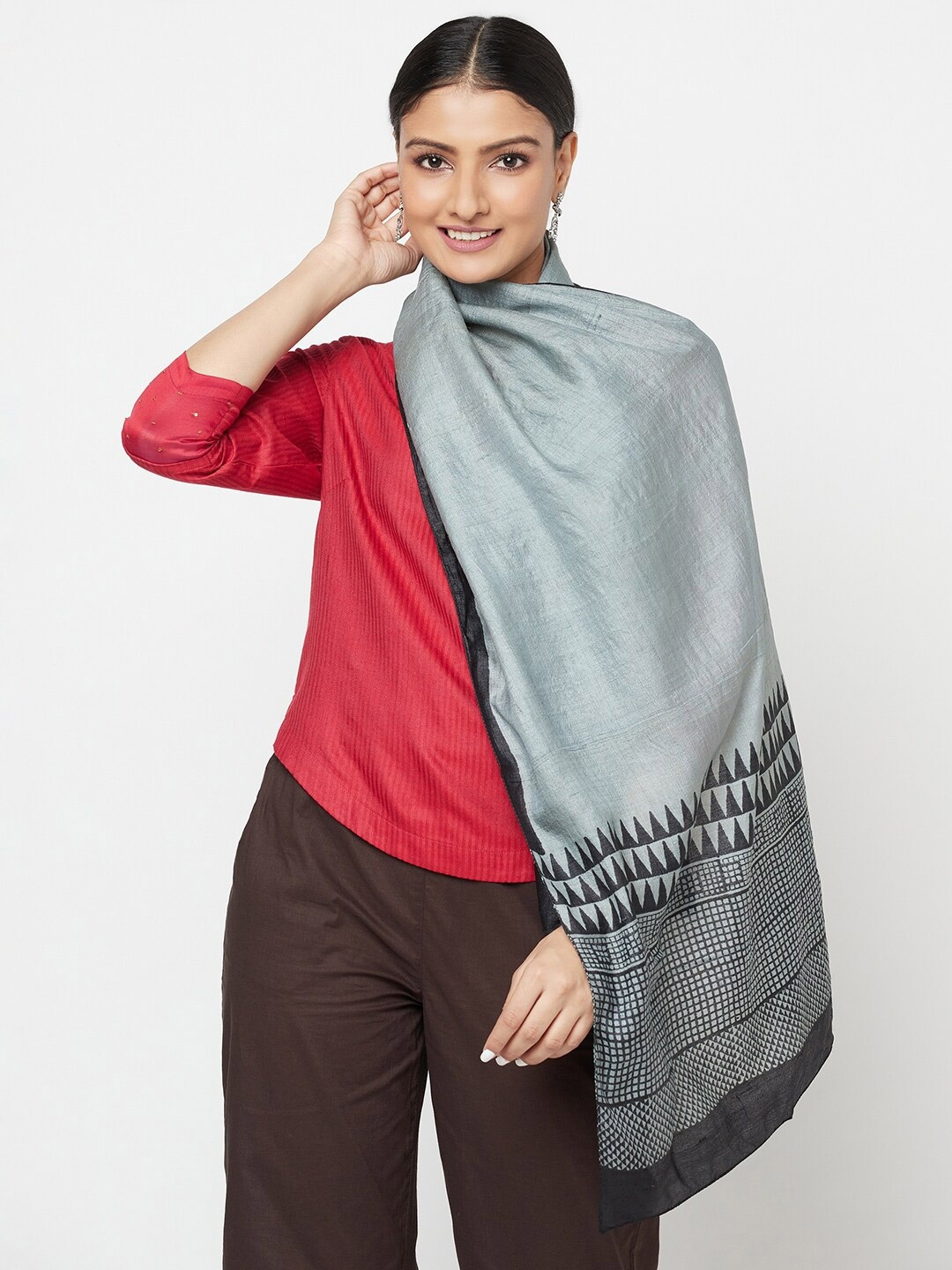 

Fabindia Women Grey & Black Printed Stole