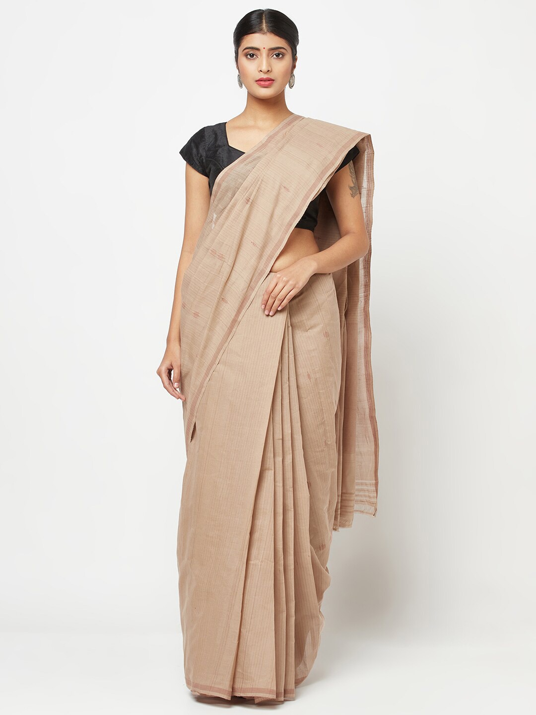 

Fabindia Beige & Brown Woven Design Pure Cotton Saree