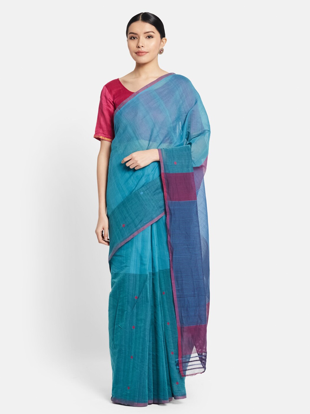 

Fabindia Blue & Purple Woven Design Pure Cotton Saree