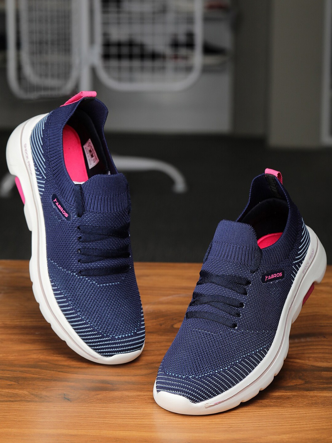 

ABROS Women Navy Blue & Pink Mesh Running Sports Shoes