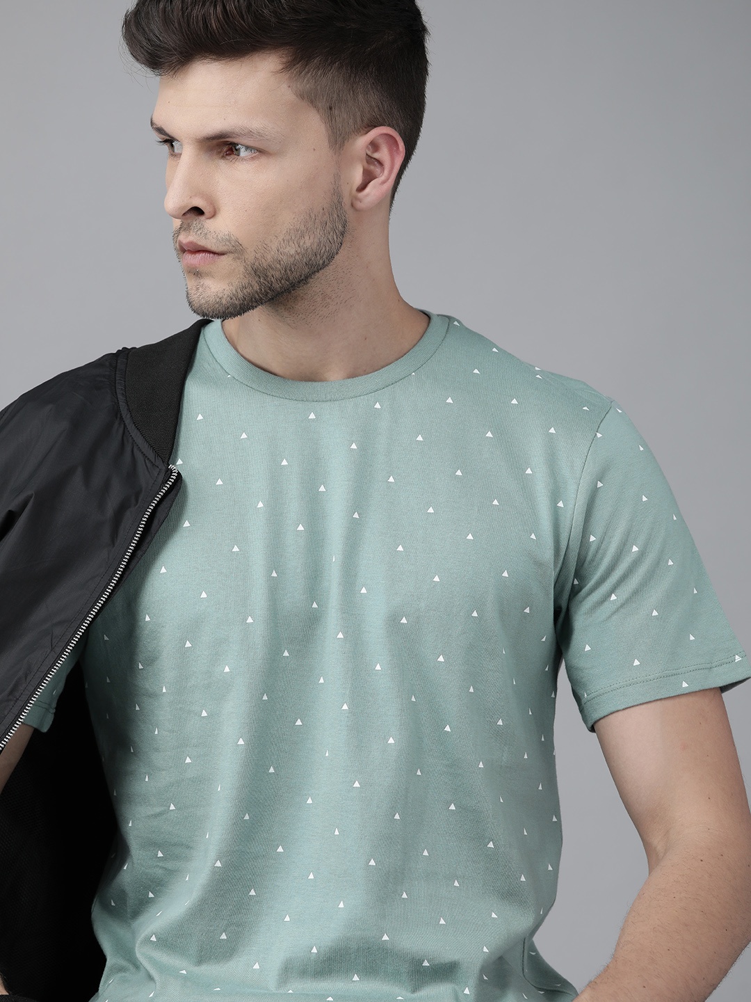 

Roadster Men Green & White Printed Pure Cotton T-shirt