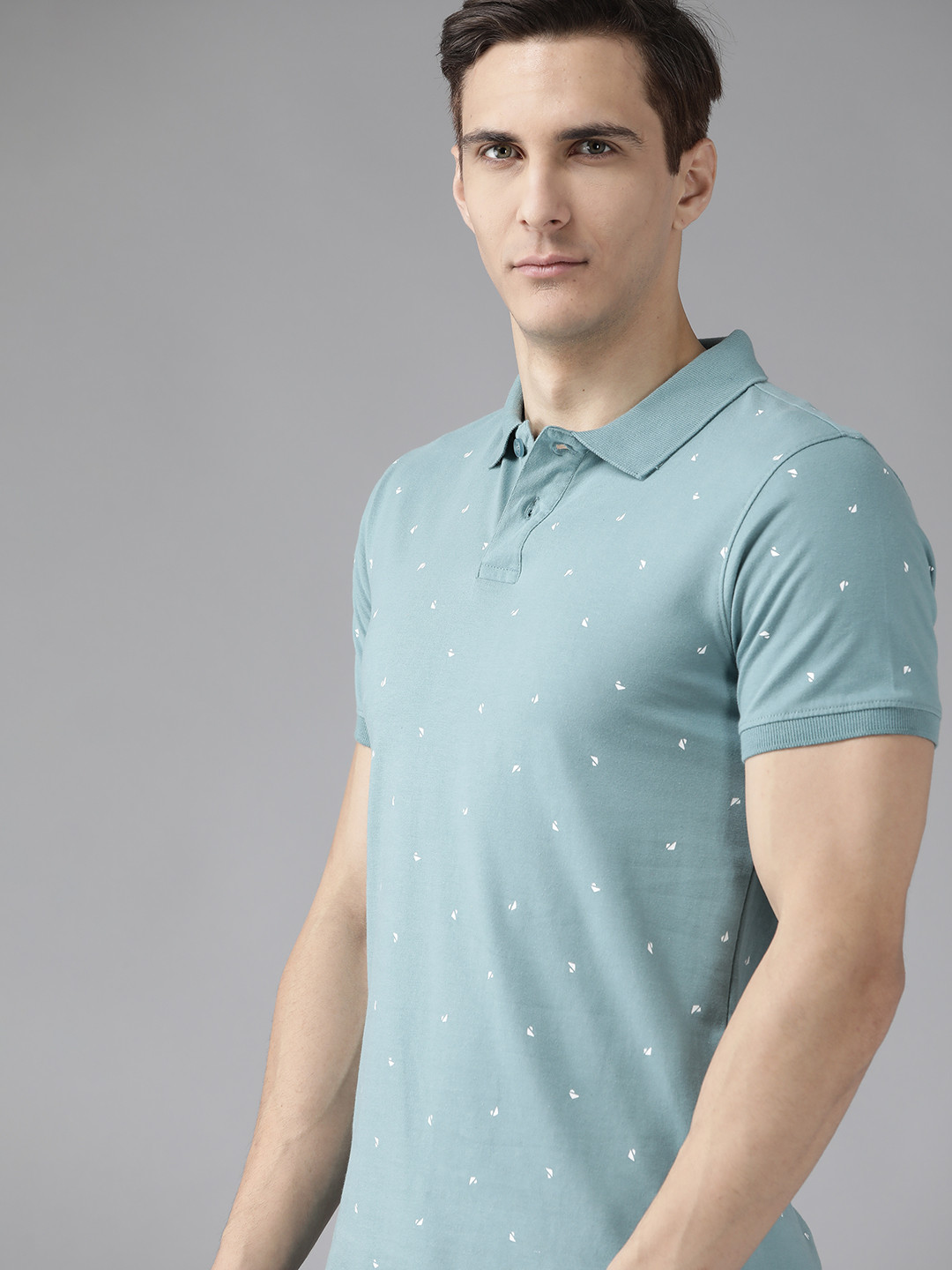 

Roadster Men Blue & White Printed Polo Collar Pure Cotton T-shirt