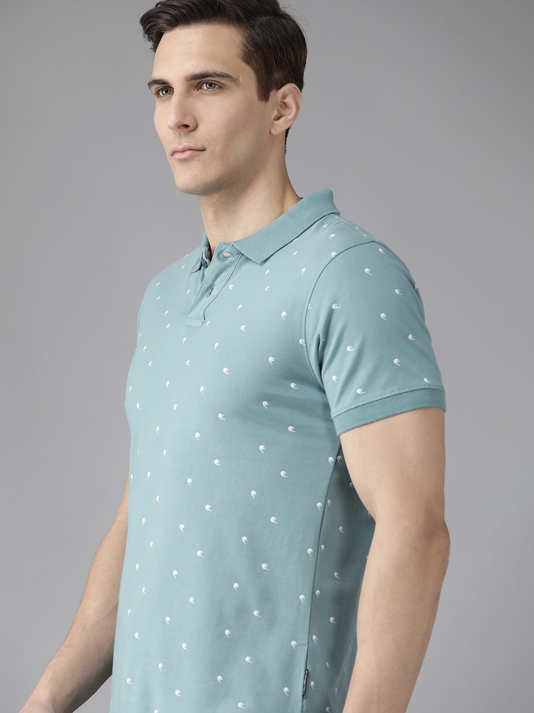 

Roadster Men Blue & White Printed Polo Collar Pure Cotton T-shirt
