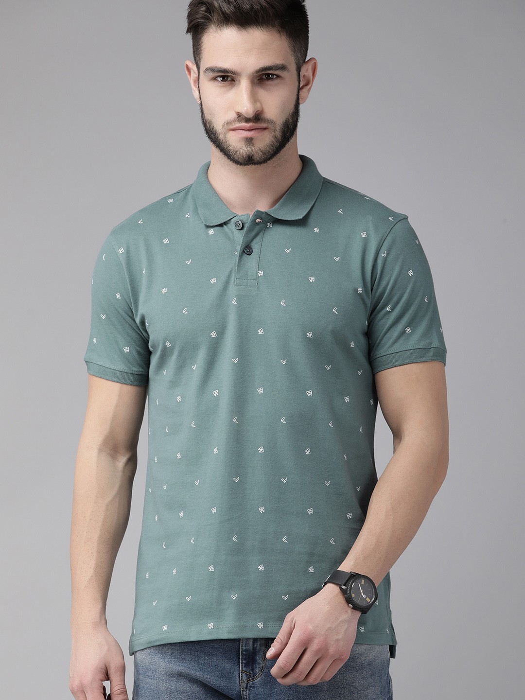 

Roadster Men Blue & White Printed Pure Cotton T-shirt