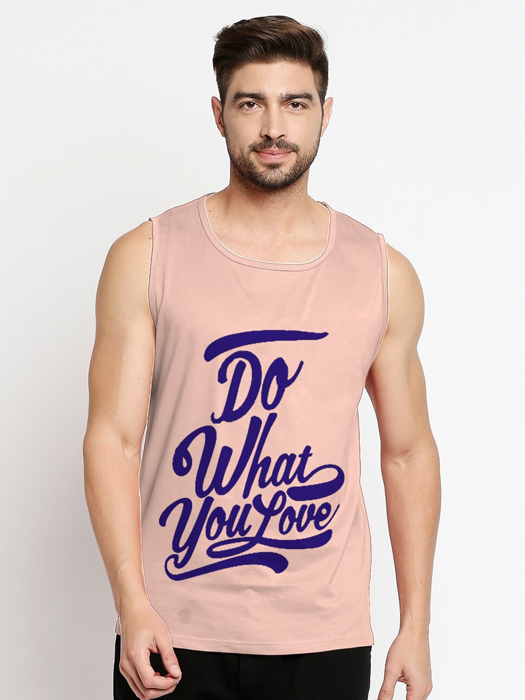 

Blacksmith Men Pink & Navy Blue Typography Printed Training or Gym Cotton T-shirt
