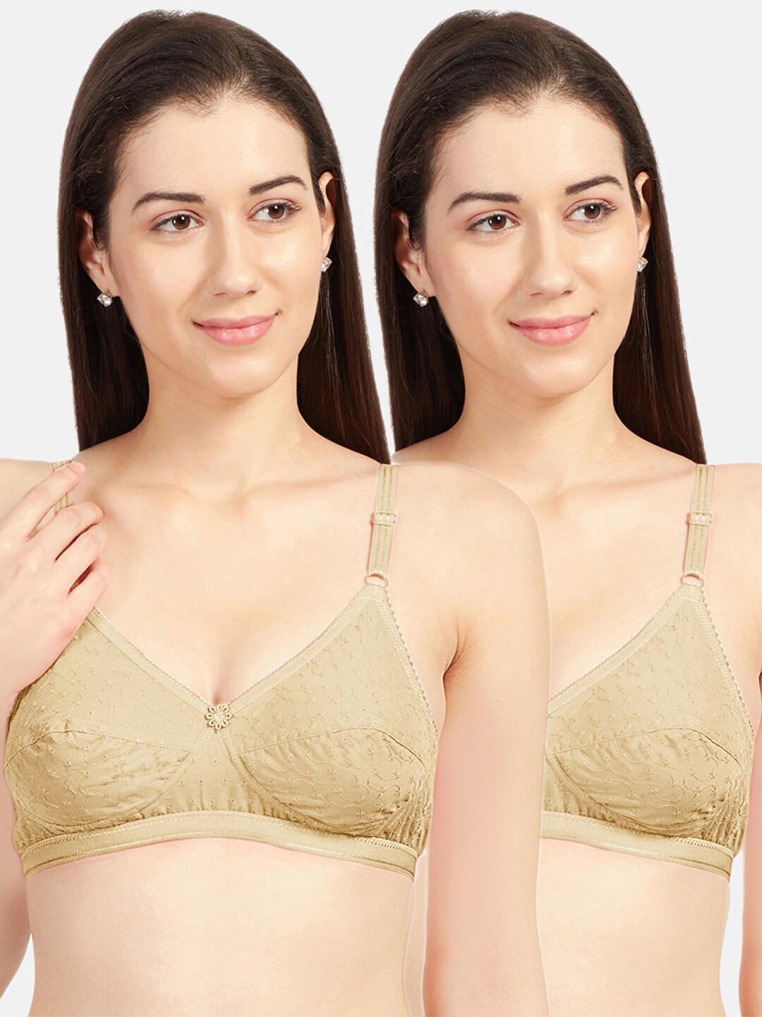 

Sonari Nude-Coloured Pack of 2 Non Wired Non Padded Cotton Everyday Bra