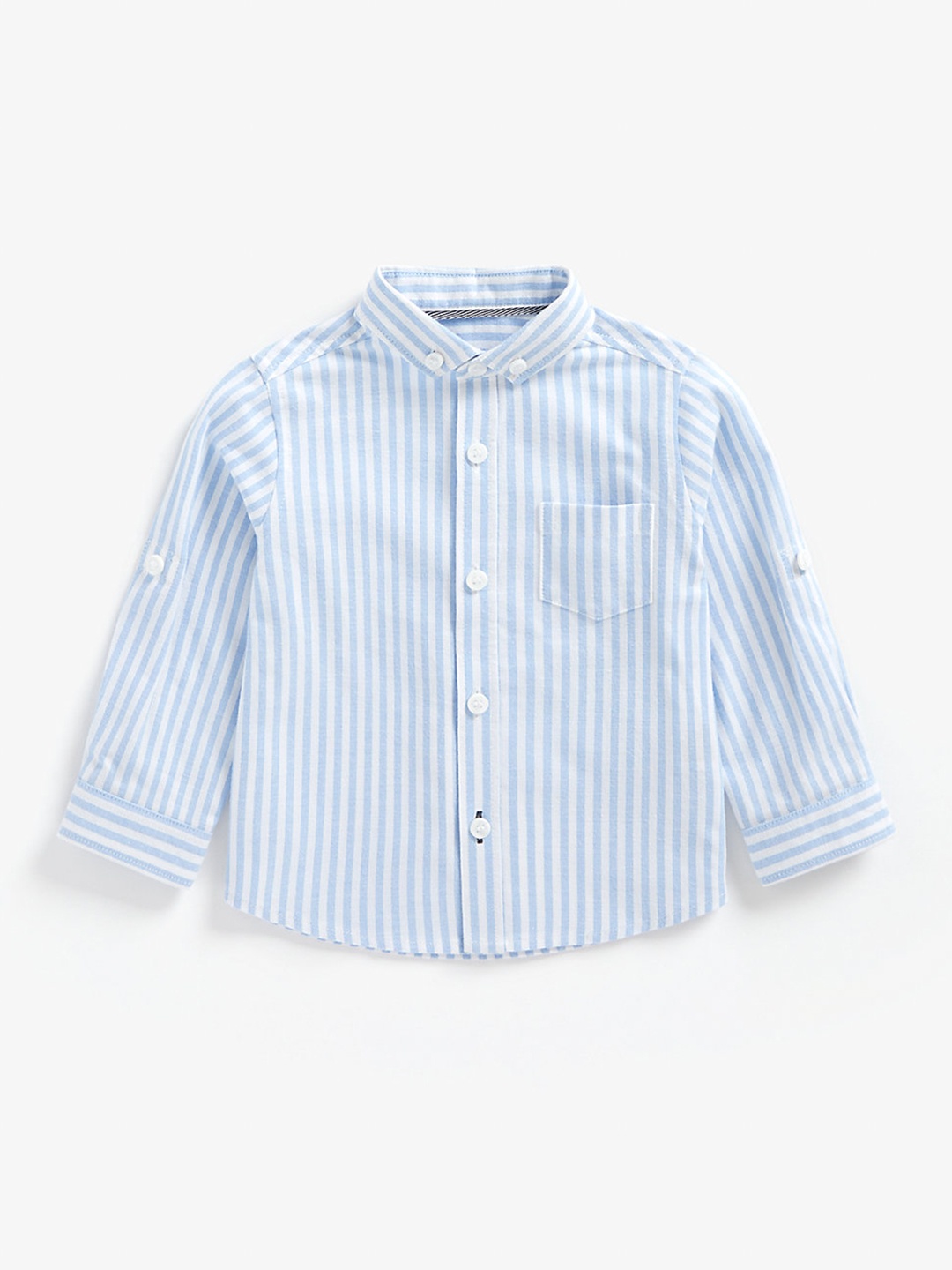 

mothercare Infant Boys White & Blue Striped Pure Cotton Casual Shirt