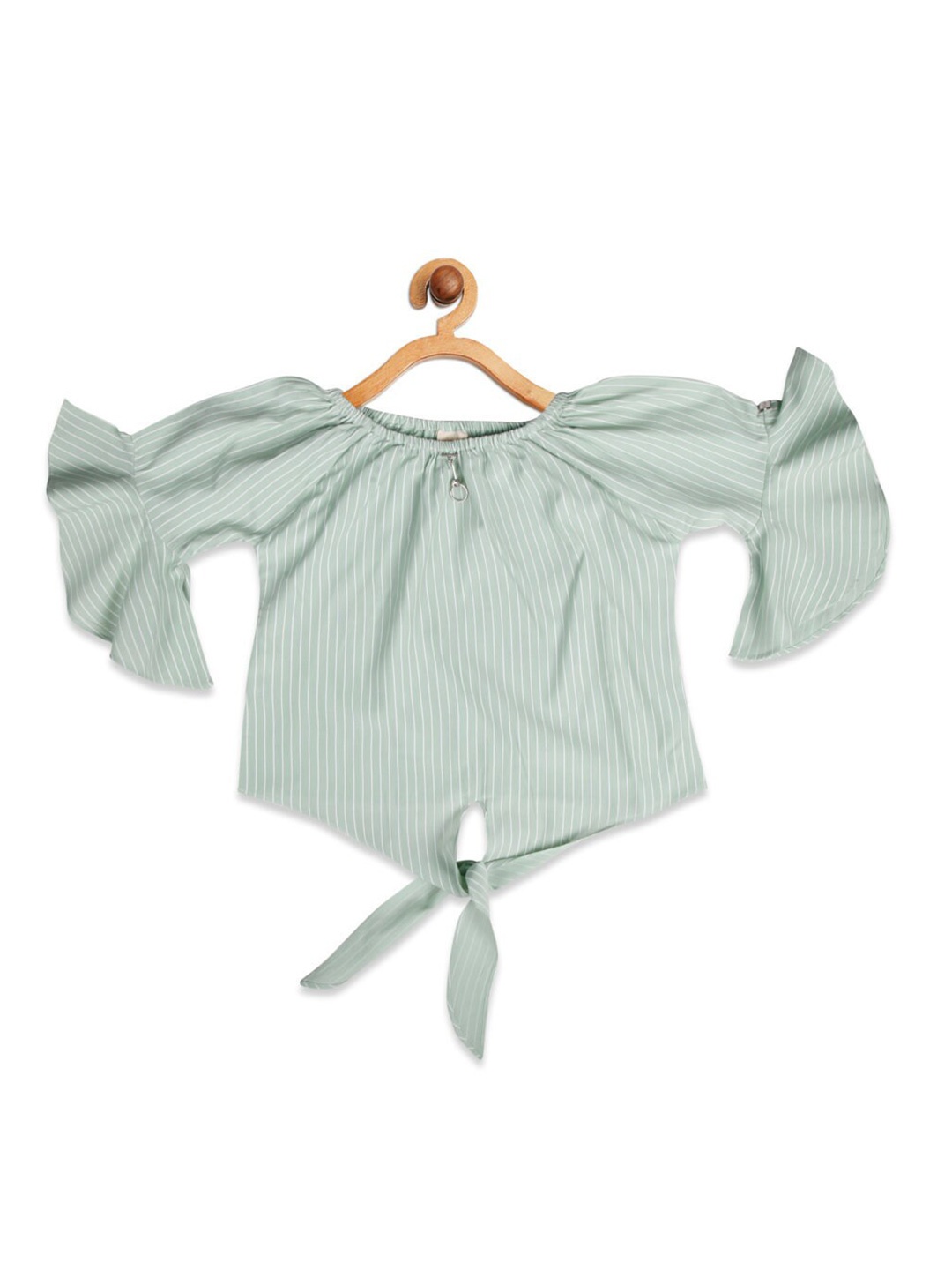 

Tiny Girl Green Striped Bell Sleeves Georgette Top