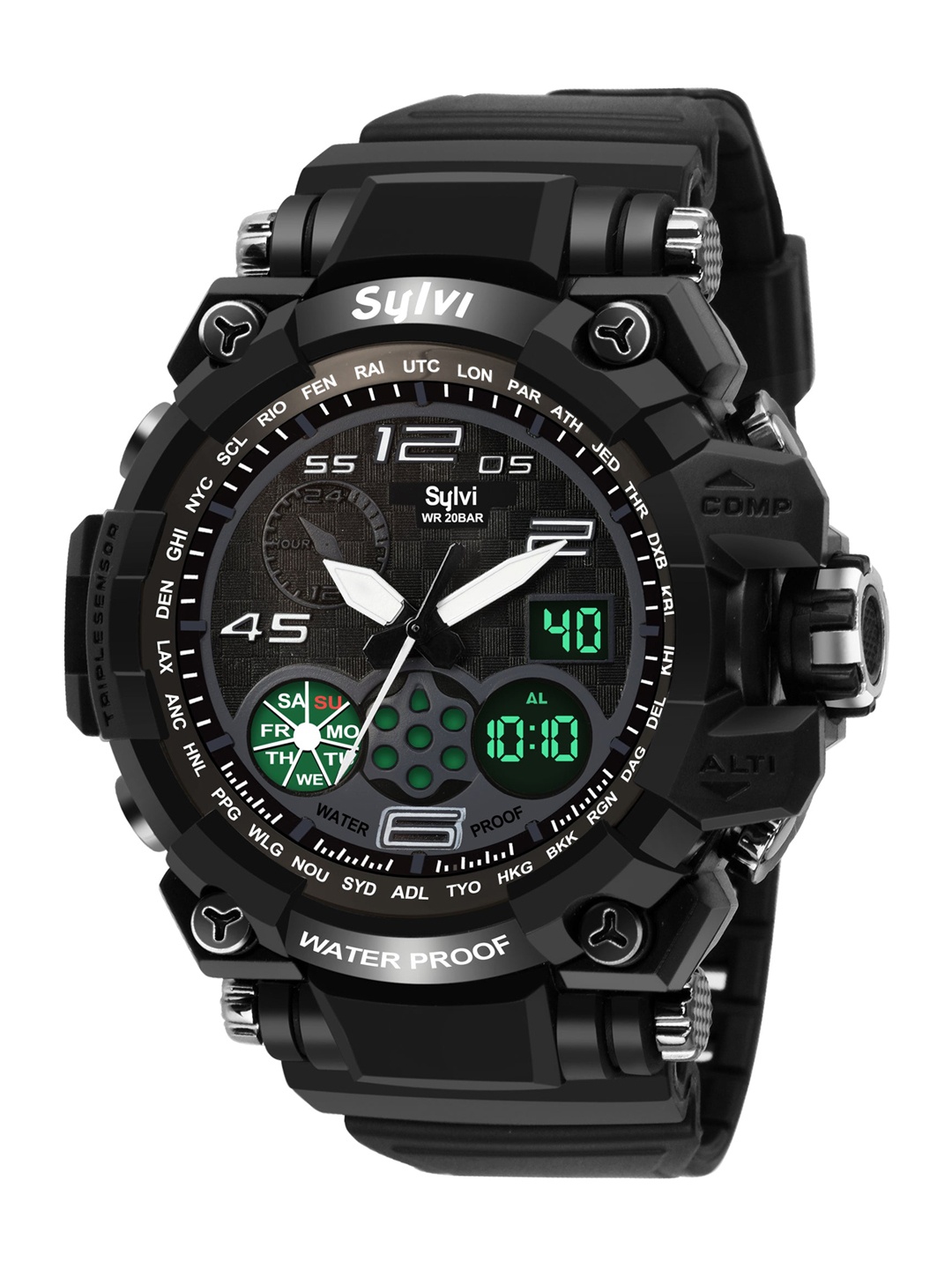 

Sylvi Men Black Dial & Textured Straps Analogue and Digital Watch YD-Blacka