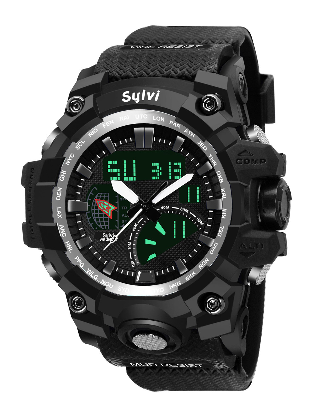 

Sylvi Men Black Dial & Straps Analogue and Digital Watch 1518-Blacka