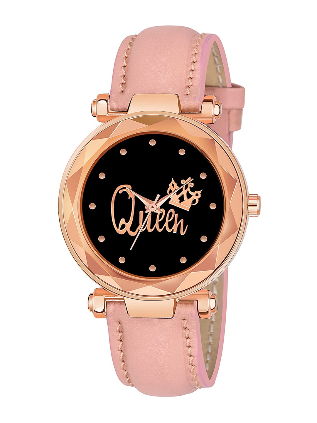 

SWADESI STUFF Women Black Printed Dial & Pink Leather Straps Analogue Watch