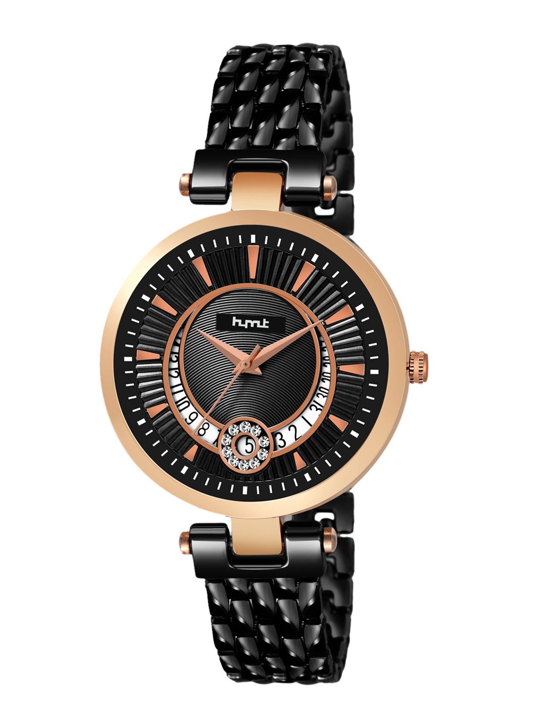 

HYMT Women Black Dial & Stainless Steel Bracelet Style Straps Analogue Watch - HMTY-8007