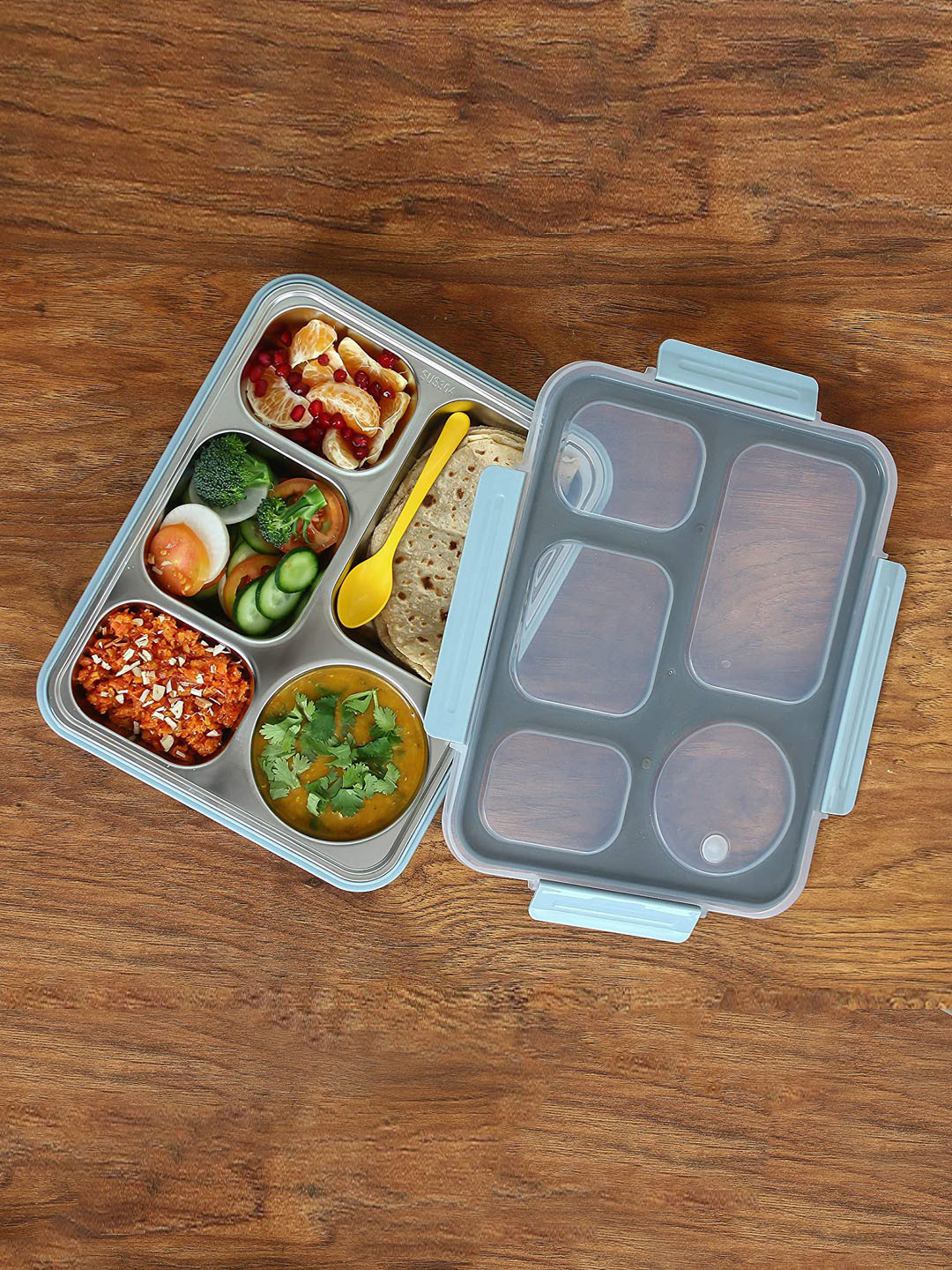 

Femora Silver-Toned & Blue Solid Stainless Steel Lunch Box