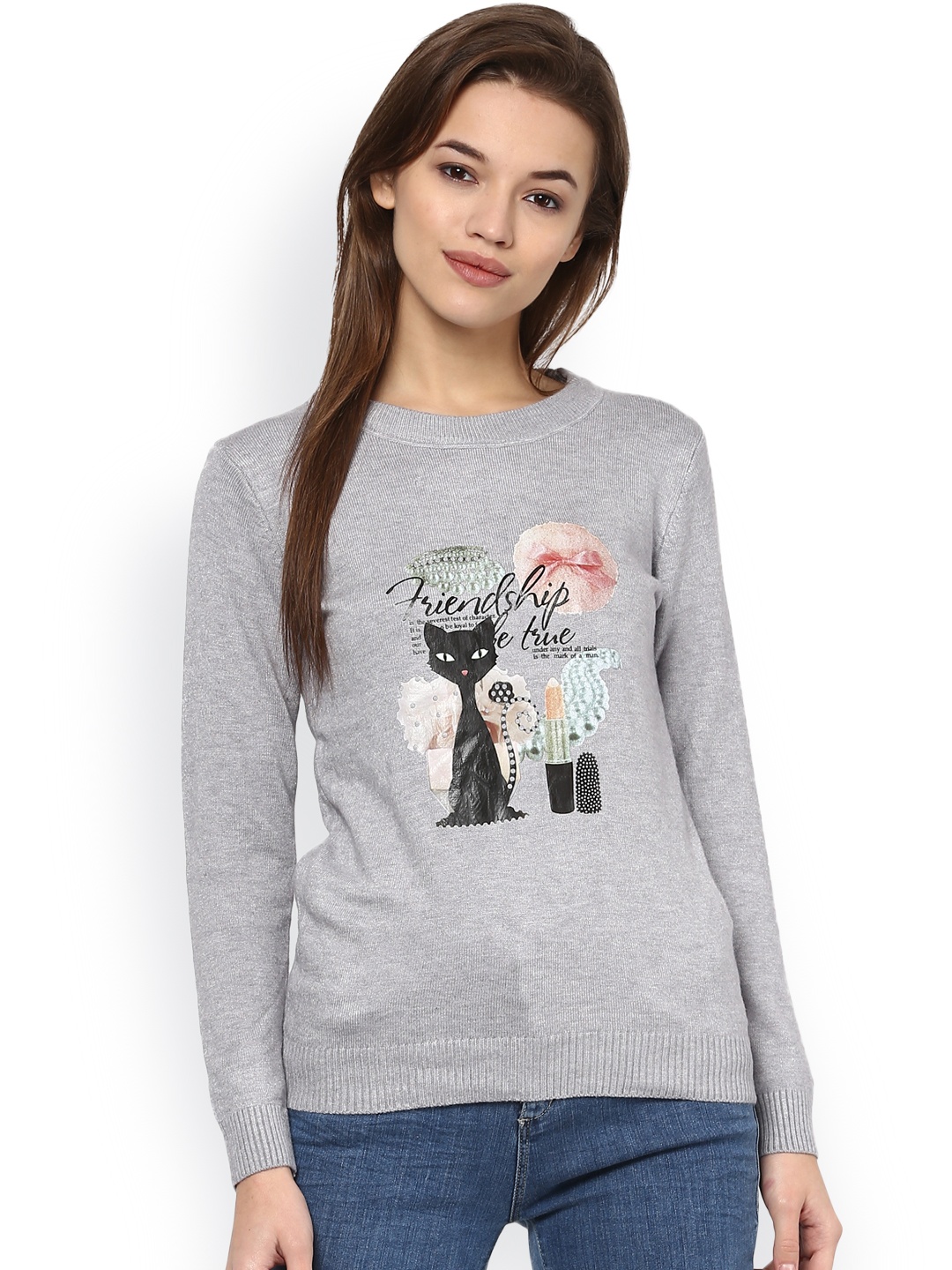 

Camey Women Grey Printed Woollen Top