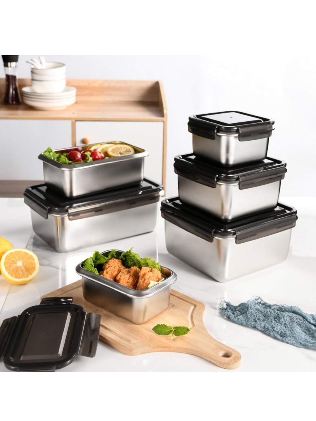 

Femora Set Of 3 Silver-Toned Solid High Steel Storage Container Lunch Box With Bag