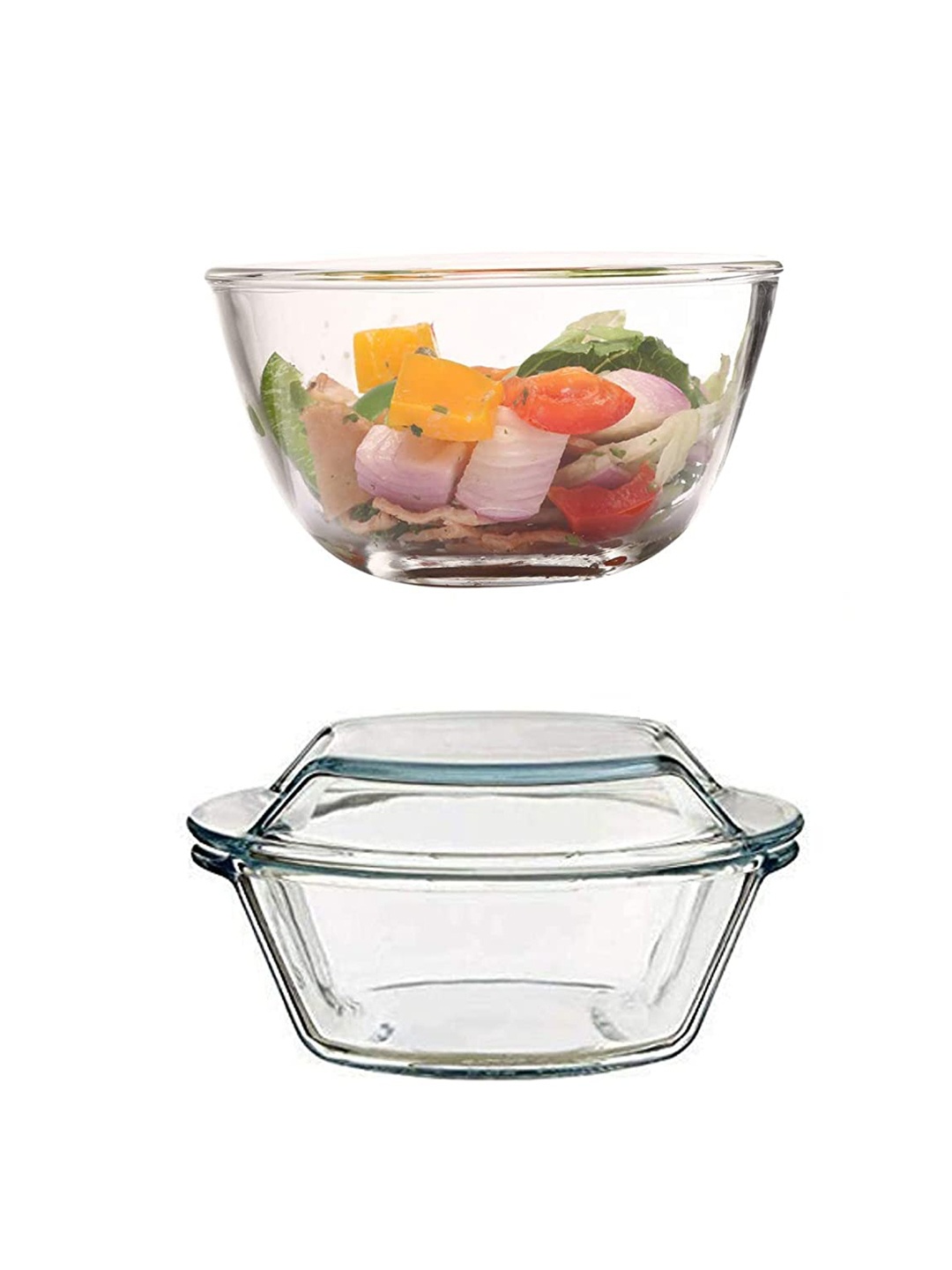 

Femora Set Of 2 Borosilicate glass Solid Mixing Bowl & Casserole, Transparent