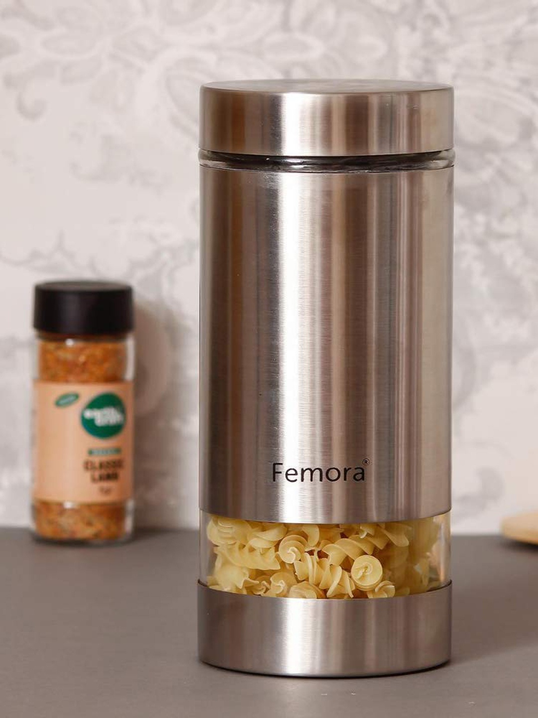 

Femora Set Of 2 Transparent Metallic Clear Glass Kitchen Storage Jars
