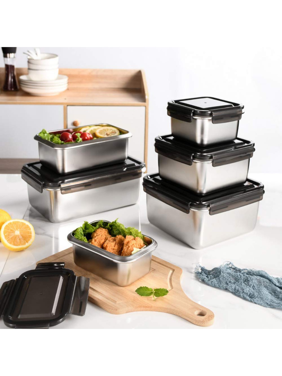 

Femora Set Of 3 Silver-Toned Solid Square Lunch Box With Camel Bag